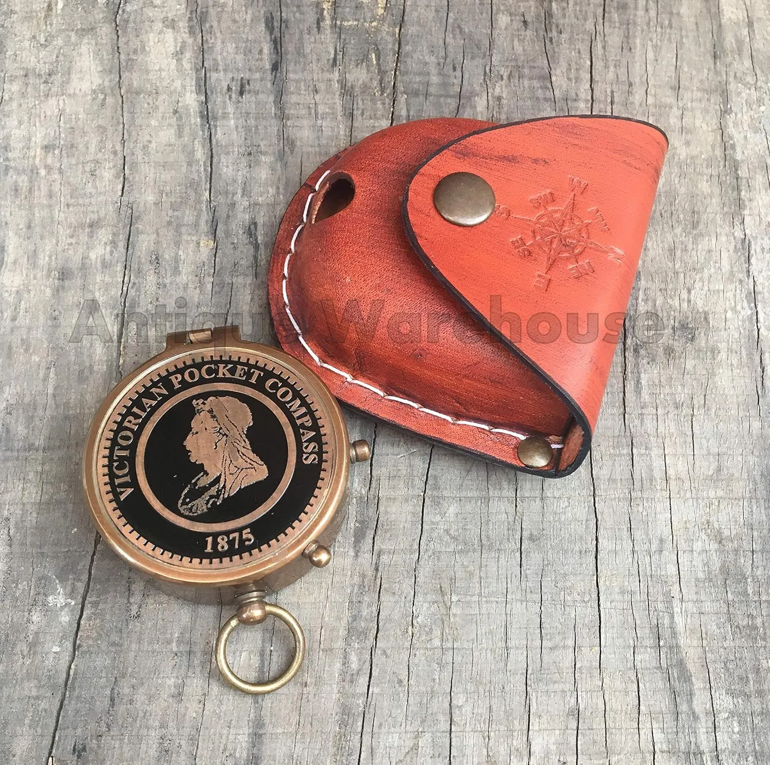 Vintage Nautical Antique Brass Working Compass Handmade Leather Case Marine Lover Compass with Cahin