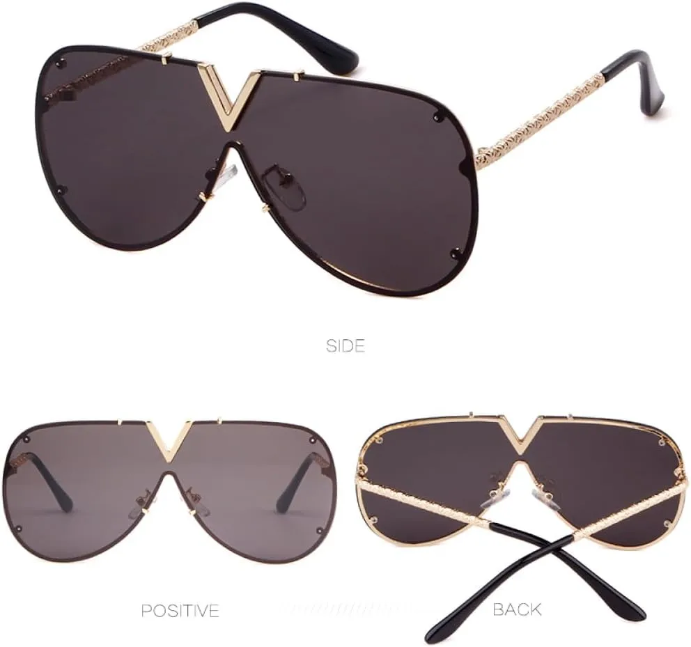 Vintage Retro Oversizes Sunglasses Rose Gold Metal Frame Rivet Clear Lens Sun Glasses Unisex Shades