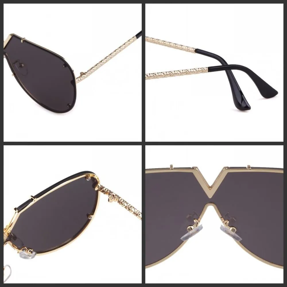 Vintage Retro Oversizes Sunglasses Rose Gold Metal Frame Rivet Clear Lens Sun Glasses Unisex Shades