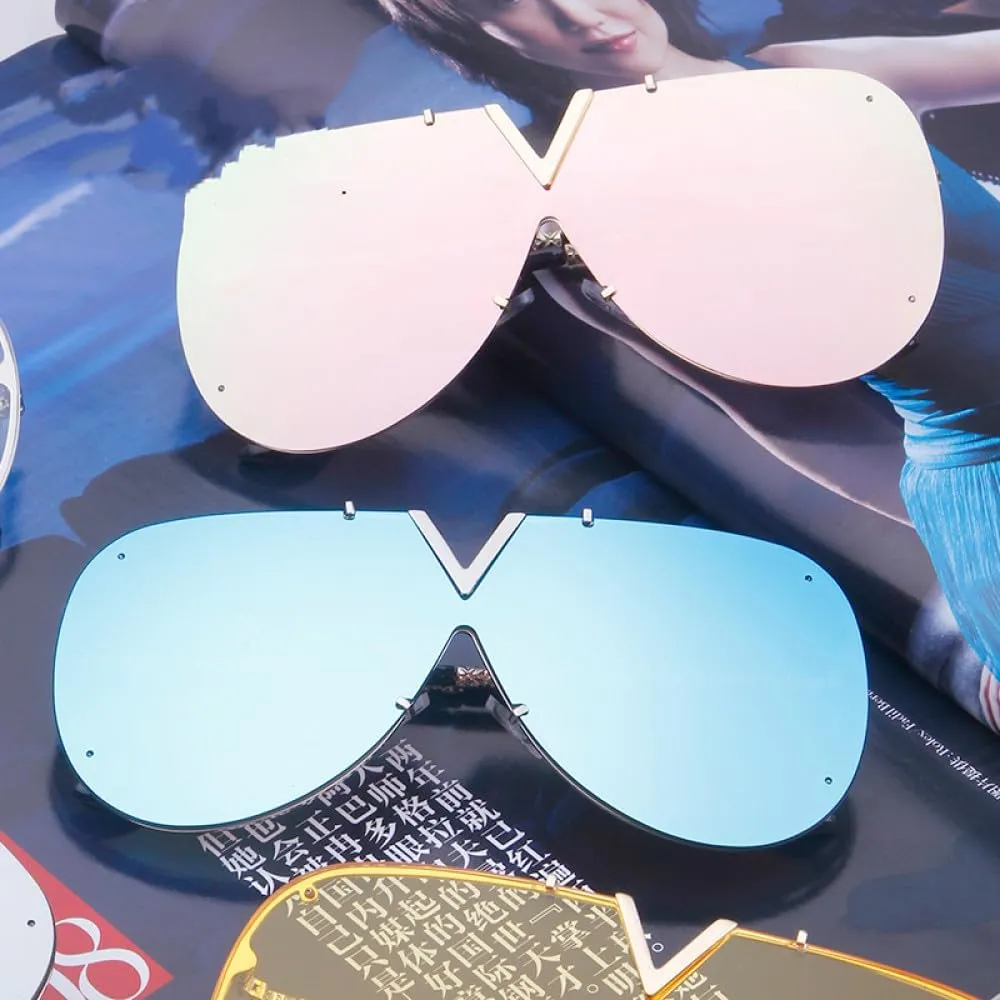 Vintage Retro Oversizes Sunglasses Rose Gold Metal Frame Rivet Clear Lens Sun Glasses Unisex Shades