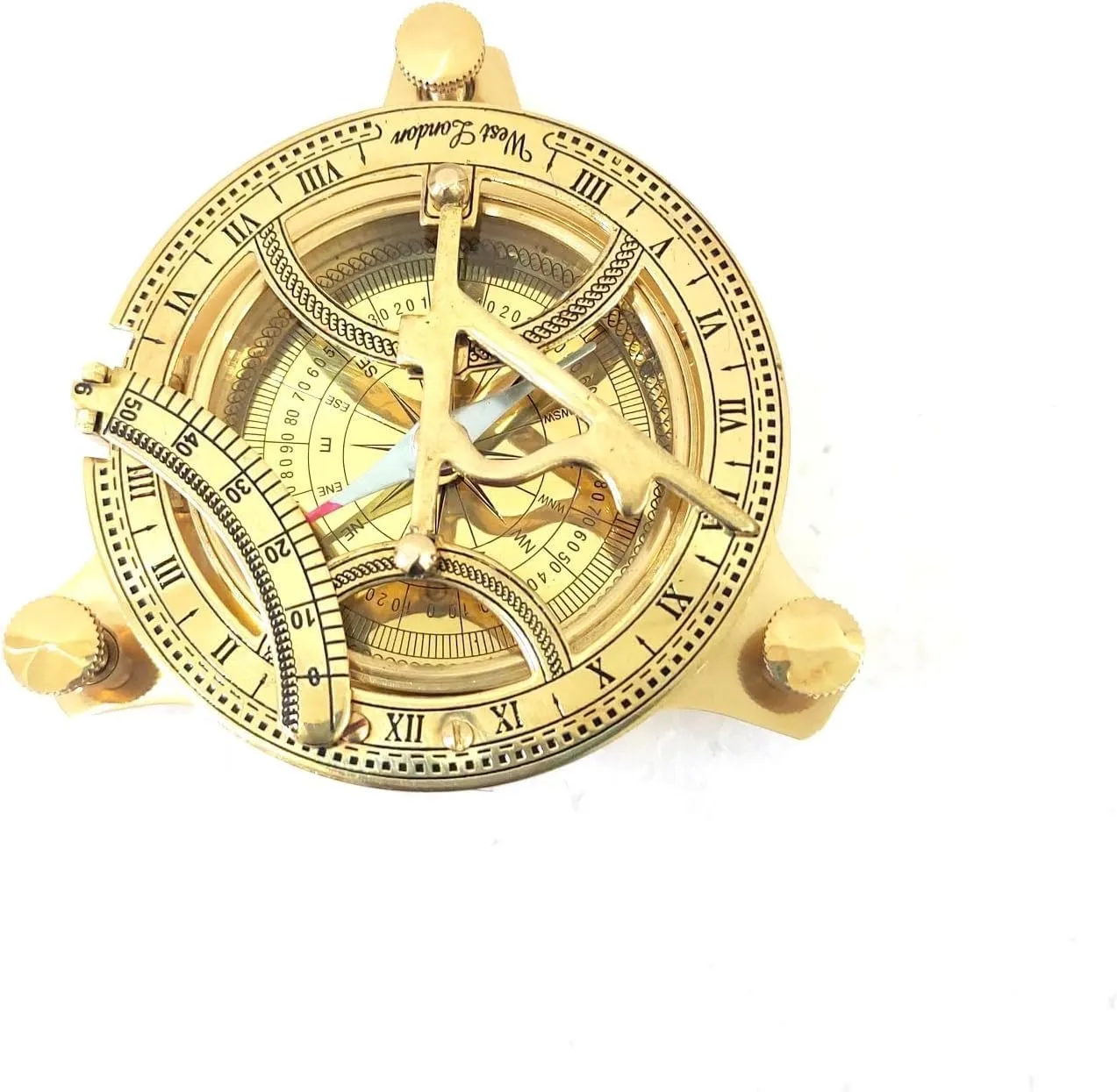 Vintage Style Brass Sundial Compass, Handcrafted Navigation Tool, Golden Polish