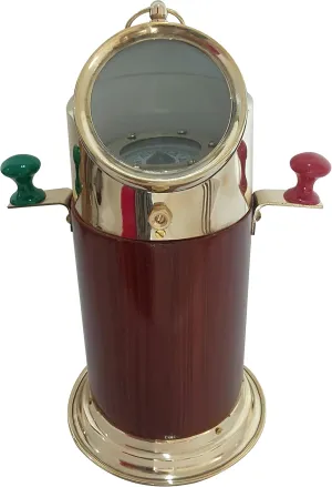 Vintage Wooden & Brass Binnacle Compass – Antique Navigation Device, Nautical Desktop Collectible, Maritime Decor Piece