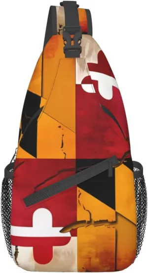 Vintage Wooden Maryland Flag Chest Bag Crossbody Bag. Rugged And Durable, High Storage Capacity. Adjustable Strap Length.