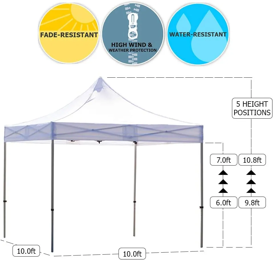 Vispronet 10x10 Pop Up Canopy Tent and 2 Side Walls – Commercial Grade Steel Frame with Water-Resistant Canopy Top and Sidewalls – Wheeled Canopy Bag and Stake Kit Included (White)