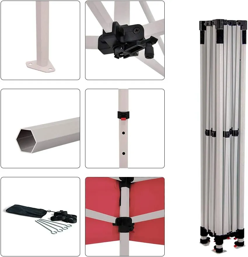 Vispronet 10x10 Pop Up Canopy Tent and Side Wall – Commercial Grade Steel Frame with Water-Resistant Canopy Top and Sidewall – Wheeled Canopy Bag and Stake Kit Included (Red)