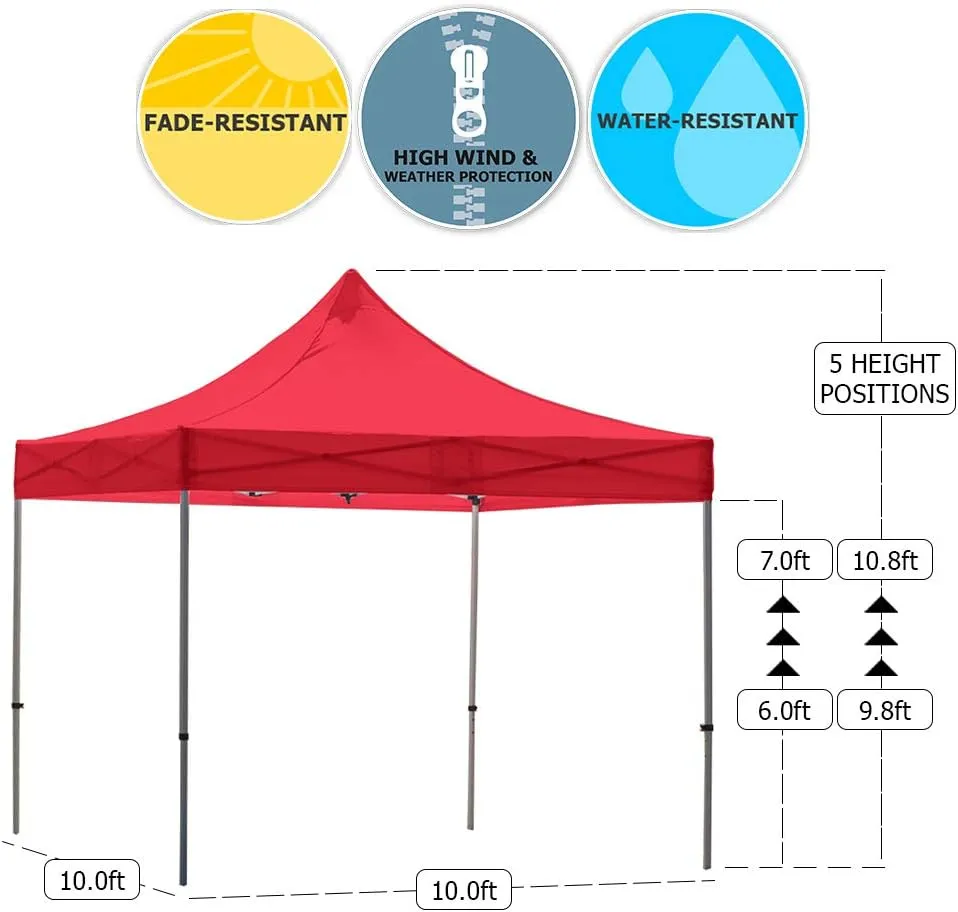 Vispronet 10x10 Pop Up Canopy Tent and Side Wall – Commercial Grade Steel Frame with Water-Resistant Canopy Top and Sidewall – Wheeled Canopy Bag and Stake Kit Included (Red)