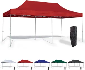 Vispronet 10x20 Pop Up Canopy Tent – Durable Aluminum Frame with Water-Resistant Polyester Fabric Top – Sturdy Wheeled Canopy Bag and Stake Kit Included (Red)