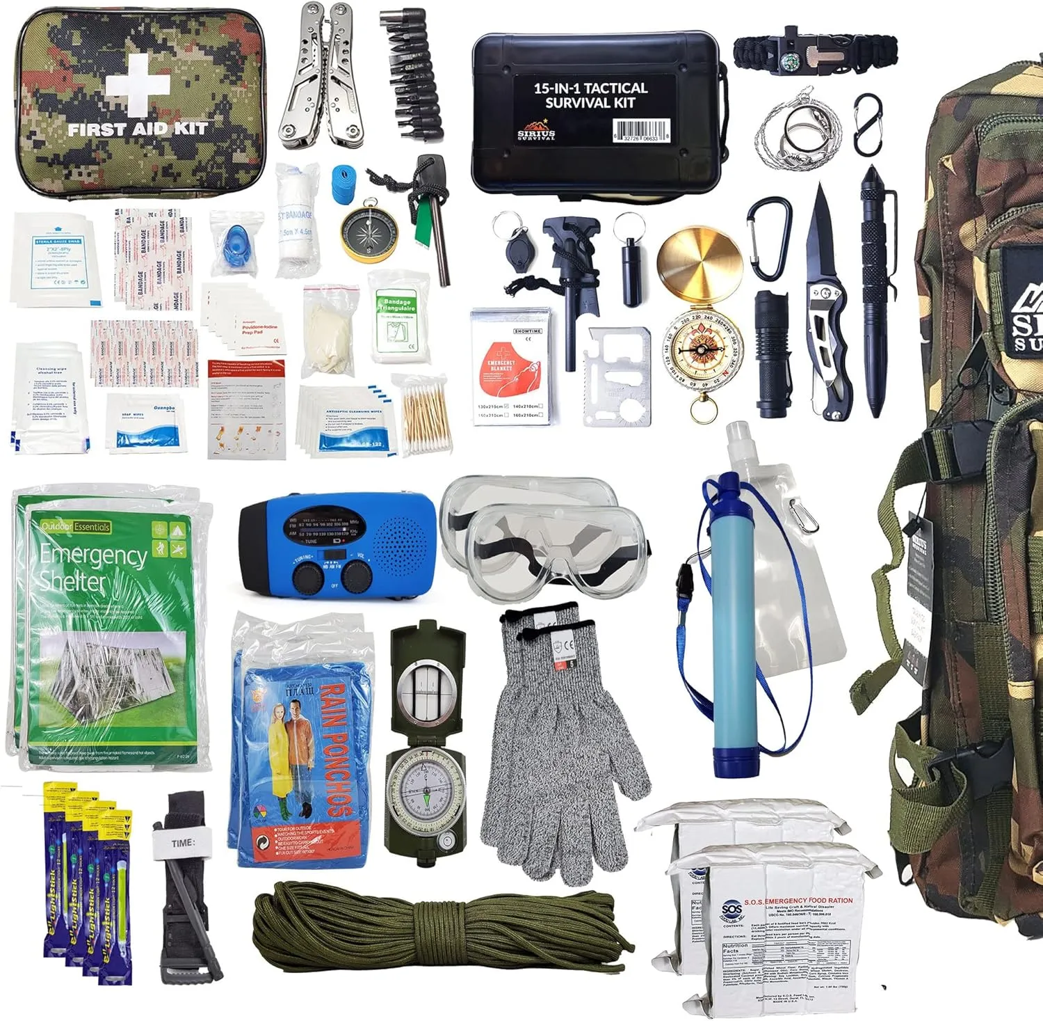 Vital 72 Hour Emergency Survival Kit for Family - Be Prepared for Hurricanes, Floods, Tornadoes or Other Disasters - 72 Hours of Food & Water for 2 Per Bag