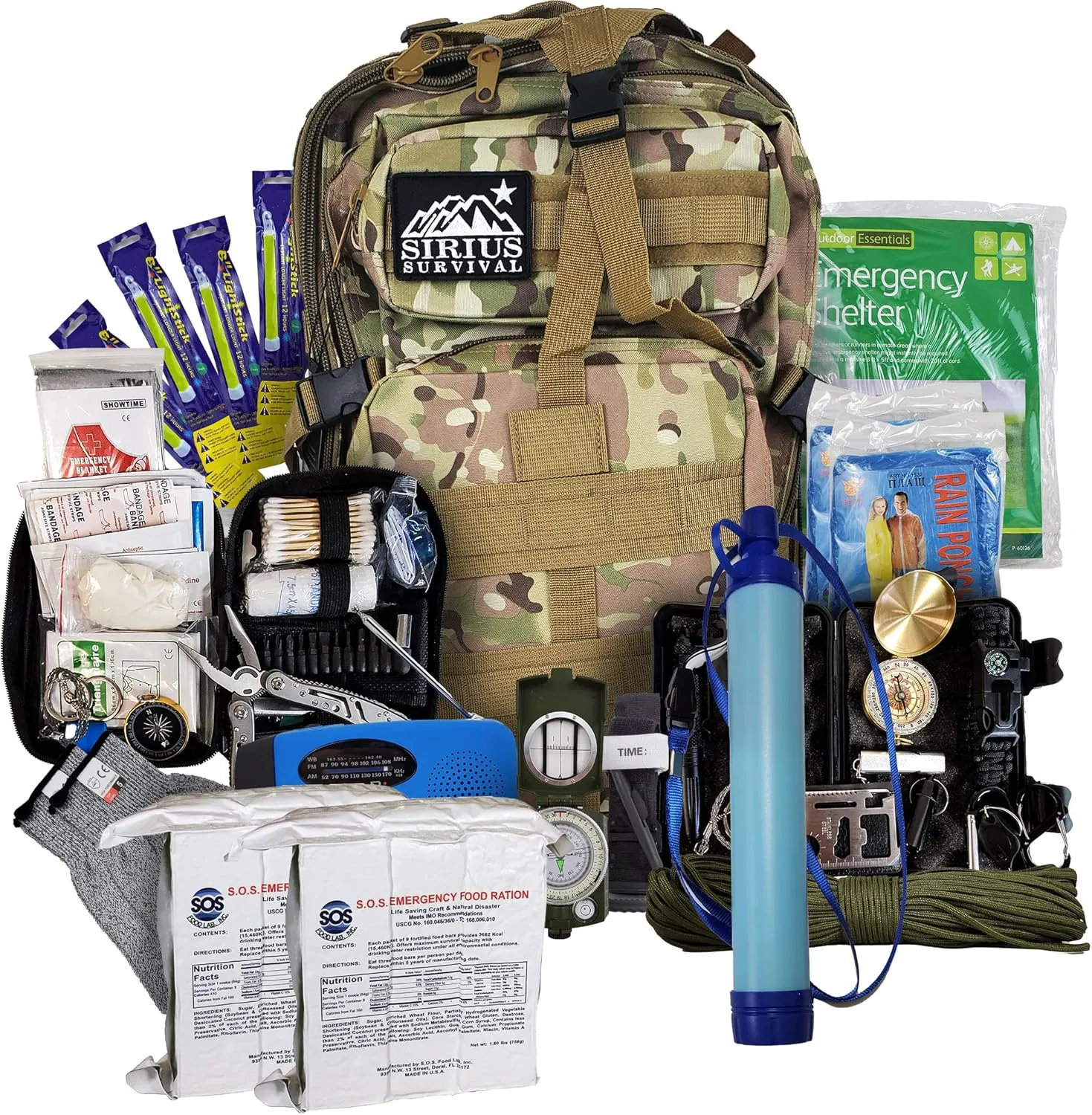Vital 72 Hour Emergency Survival Kit for Family - Be Prepared for Hurricanes, Floods, Tornadoes or Other Disasters - 72 Hours of Food & Water for 2 Per Bag