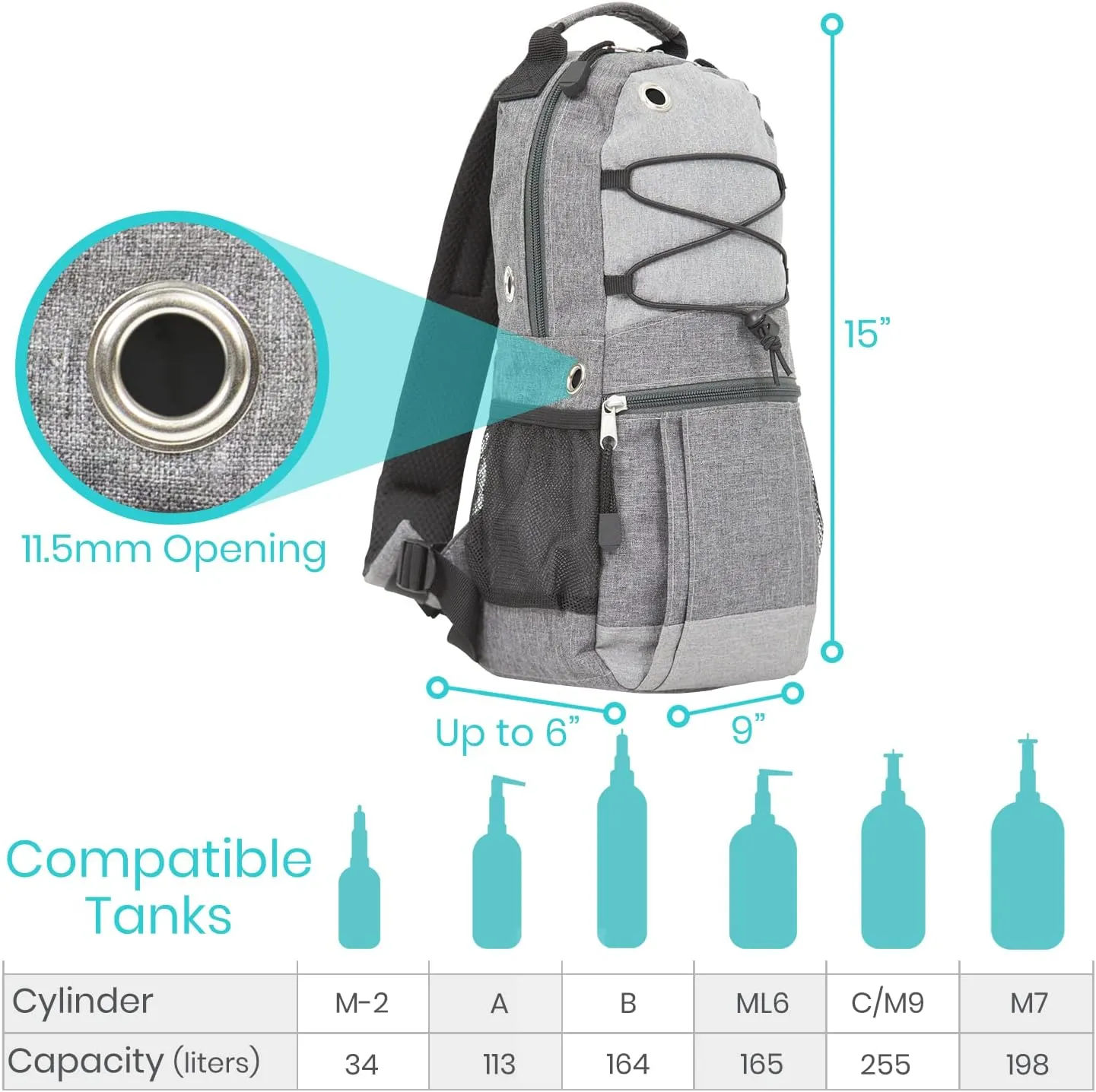 Vive Oxygen Tank Holder Bag - Portable Cylinder Backpack for Wheelchair & Walker - Adjustable Tank Carrying Accessories Bag for Shoulder, Rollator Walker, Scooter, Travel - Fits A, B, C, M2, ML6, M7
