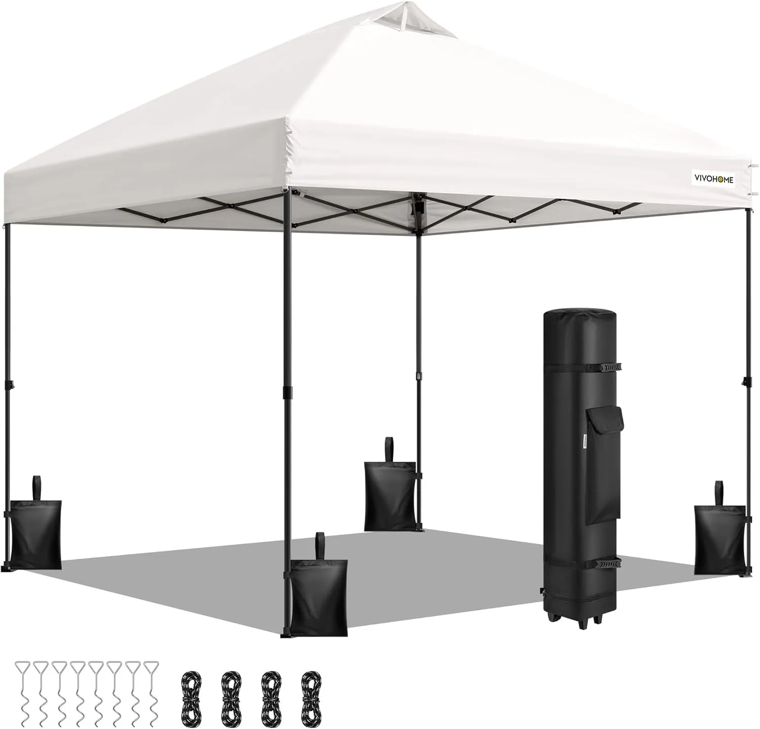 VIVOHOME 10x10ft Pop Up Canopy Tent One Push Setup Outdoor Portable Shelter Tent Heavy Duty with Wheel Carry Bag and 4 Sandbags, White