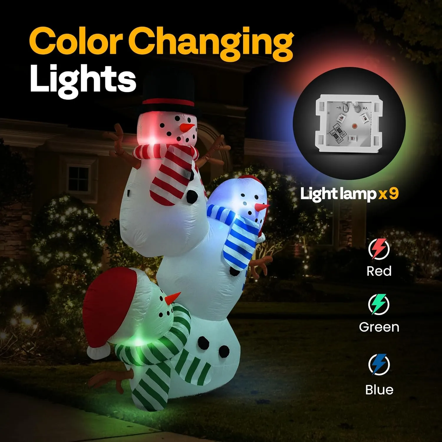 VIVOHOME 8FT Christmas Inflatable Outdoor Decoration, Stacked Snowman, Navidad Blow Up Yard Decor with Built-in LED Light for Lawn, Garden, Party