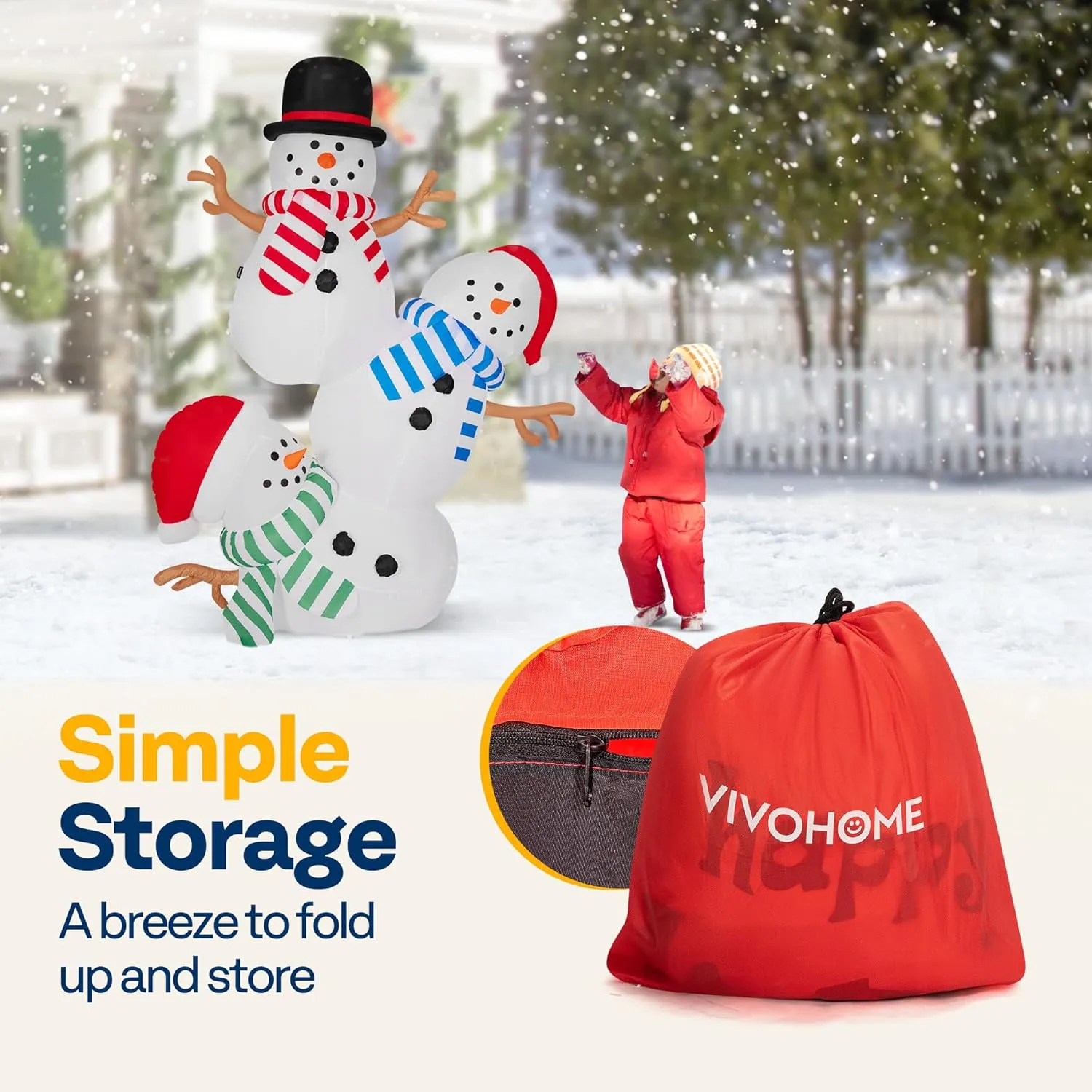 VIVOHOME 8FT Christmas Inflatable Outdoor Decoration, Stacked Snowman, Navidad Blow Up Yard Decor with Built-in LED Light for Lawn, Garden, Party