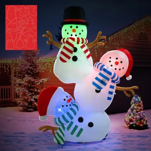 VIVOHOME 8FT Christmas Inflatable Outdoor Decoration, Stacked Snowman, Navidad Blow Up Yard Decor with Built-in LED Light for Lawn, Garden, Party