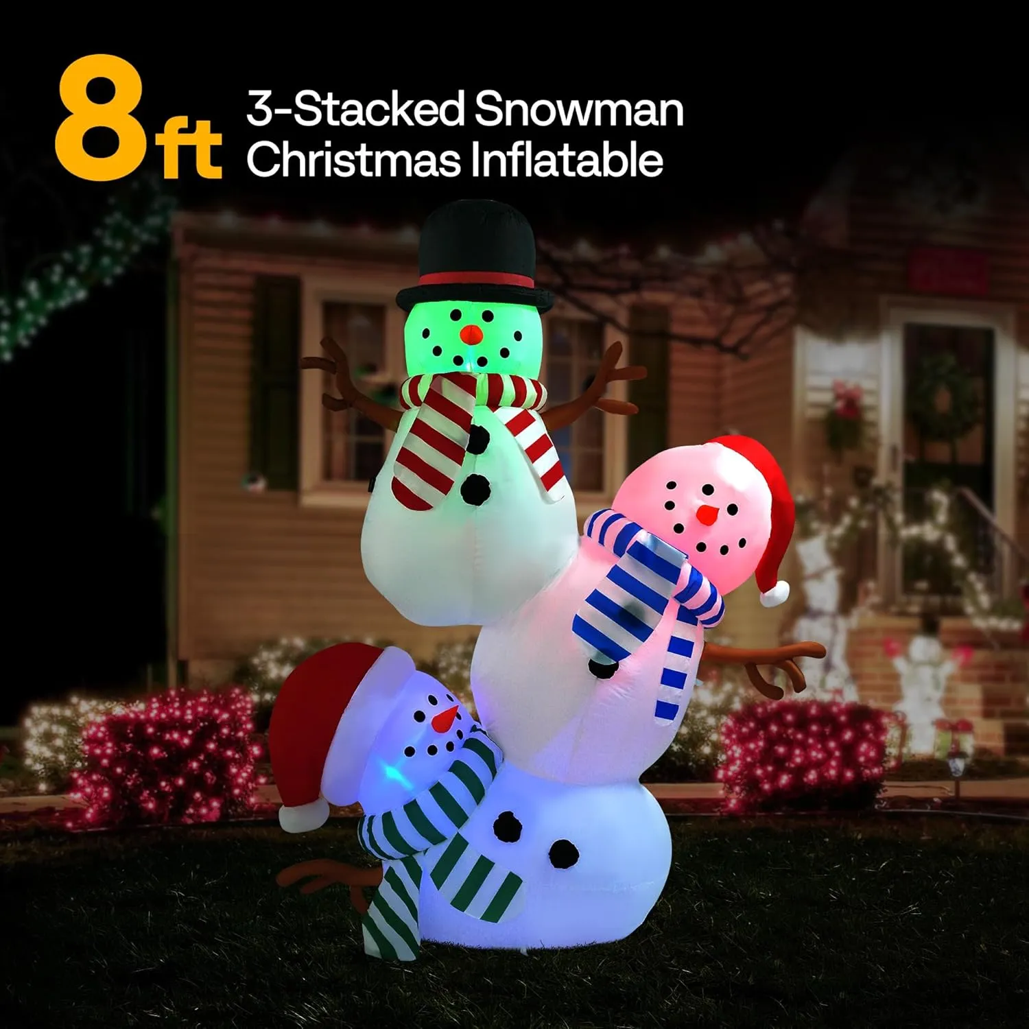 VIVOHOME 8FT Christmas Inflatable Outdoor Decoration, Stacked Snowman, Navidad Blow Up Yard Decor with Built-in LED Light for Lawn, Garden, Party