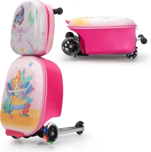 VLIVE Scooter Suitcase, Kid Carry on Luggage Scooter, Children Ride on Luggage for Girls, Luggage for Kids(Mermaid)
