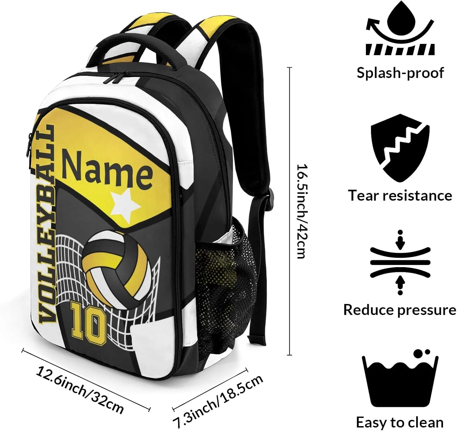 Volleyball Yellow Black Shoulder Backpack Bag for Sports Travelling Hiking Camping