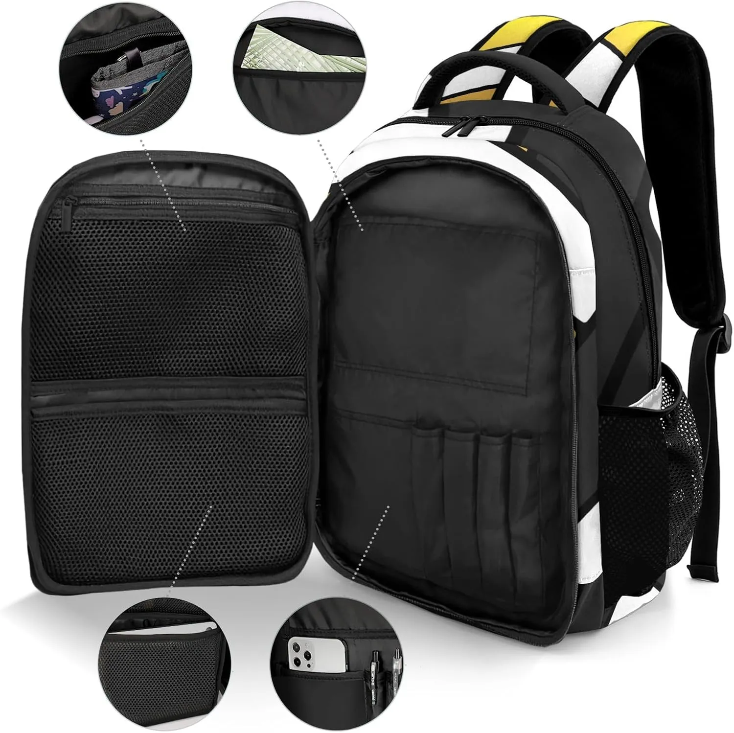 Volleyball Yellow Black Shoulder Backpack Bag for Sports Travelling Hiking Camping