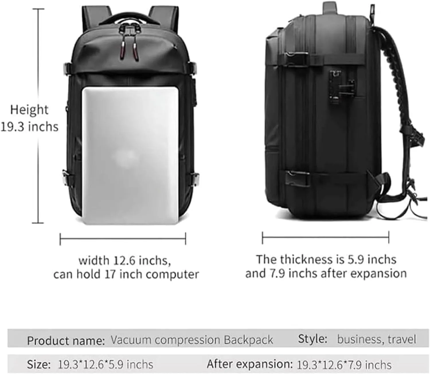 Voyagevac Backpack, 60l Expandable Vaccage Bag Water Resistant, Anti Theft Vacuum Back Pack, Large Capacity Travel Backpack (1.0- Gray)