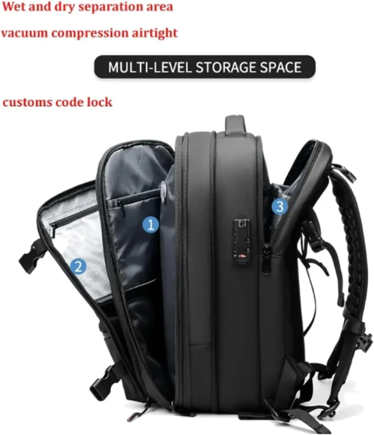 Voyagevac Backpack, 60l Expandable Vaccage Bag Water Resistant, Anti Theft Vacuum Back Pack, Large Capacity Travel Backpack (1.0- Gray)
