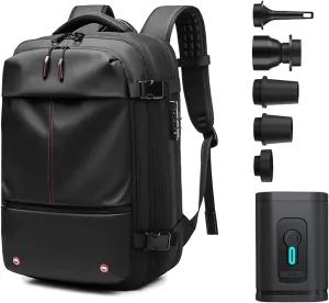 VoyageVac Backpack with Pump, Expandable Vacuum Backpack Travel Water Resistant for Hiking, Airplane, Weekend Trips (Black, Standard)