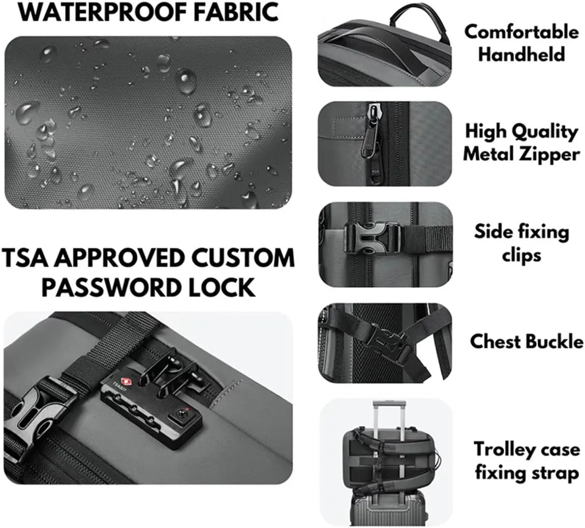 VoyageVac Backpack with Pump, Expandable Vacuum Backpack Travel Water Resistant for Hiking, Airplane, Weekend Trips (Black, Standard)