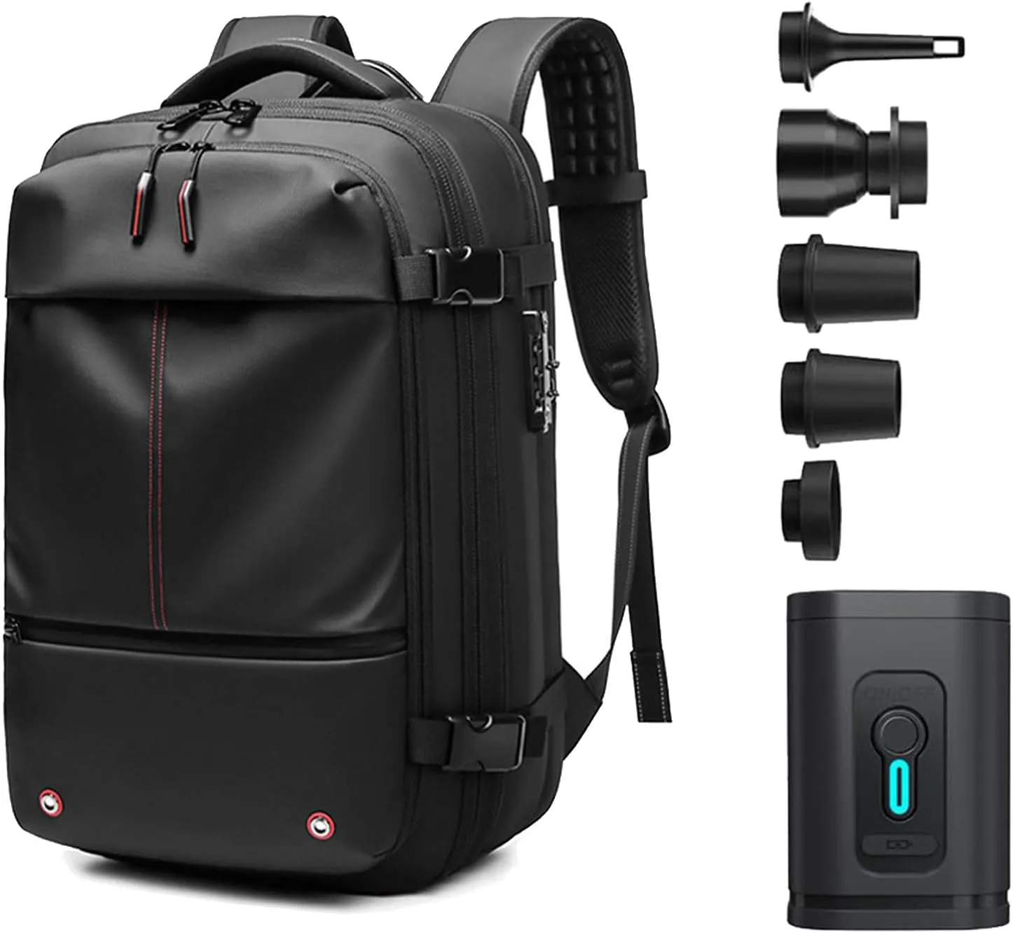 VoyageVac Backpack with Pump, Expandable Vacuum Backpack Travel Water Resistant for Hiking, Airplane, Weekend Trips (Black, Standard)