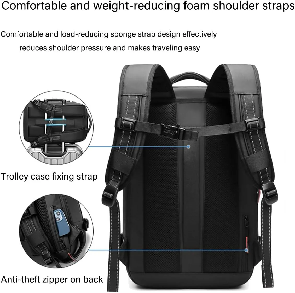 VoyageVac Backpack with Pump, Expandable Vacuum Backpack Travel Water Resistant for Hiking, Airplane, Weekend Trips (Black, Standard)