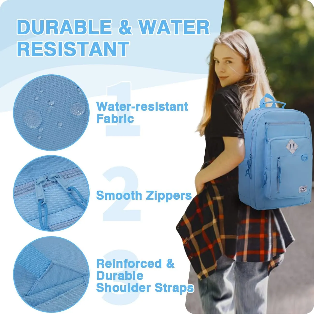 VX VONXURY School Backpack Water Resistant 15 Inch Girls Bookbag Schoolbag with Double Comparments Backpacks for Teen Boys