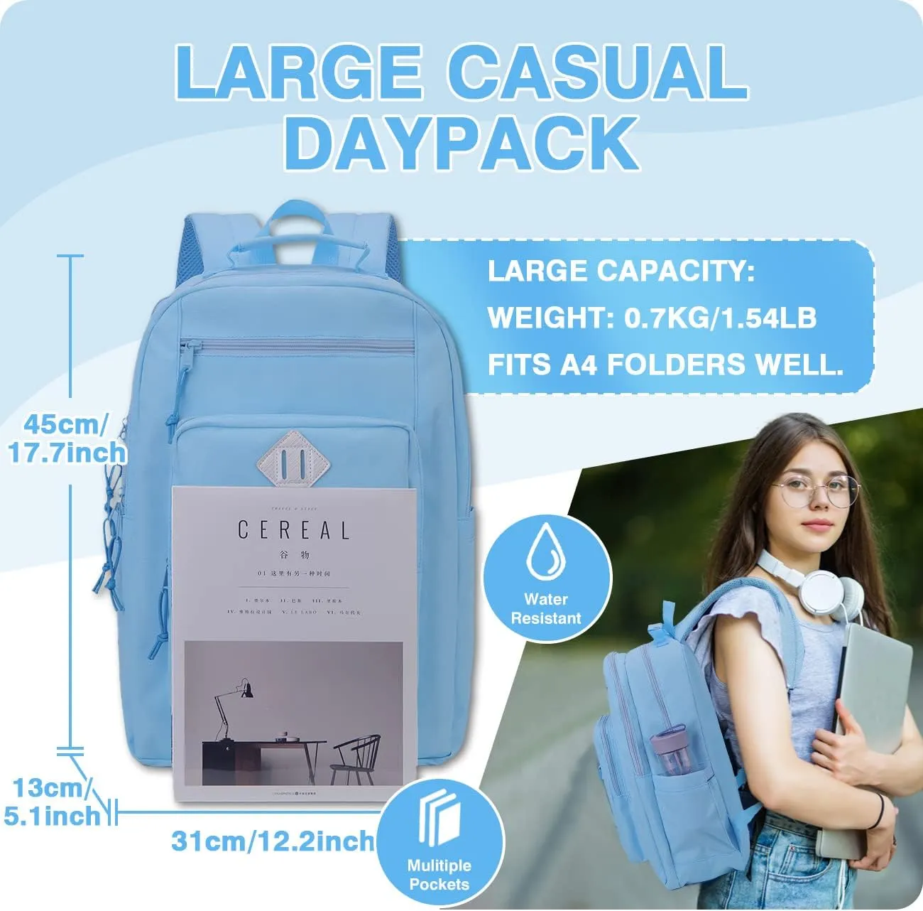 VX VONXURY School Backpack Water Resistant 15 Inch Girls Bookbag Schoolbag with Double Comparments Backpacks for Teen Boys