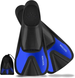 WACOOL Adult Short Light Full Foot Pocket Travel Size Fins Short Blade Fins Flippers for Snorkeling Diving Scuba or Swimming Training