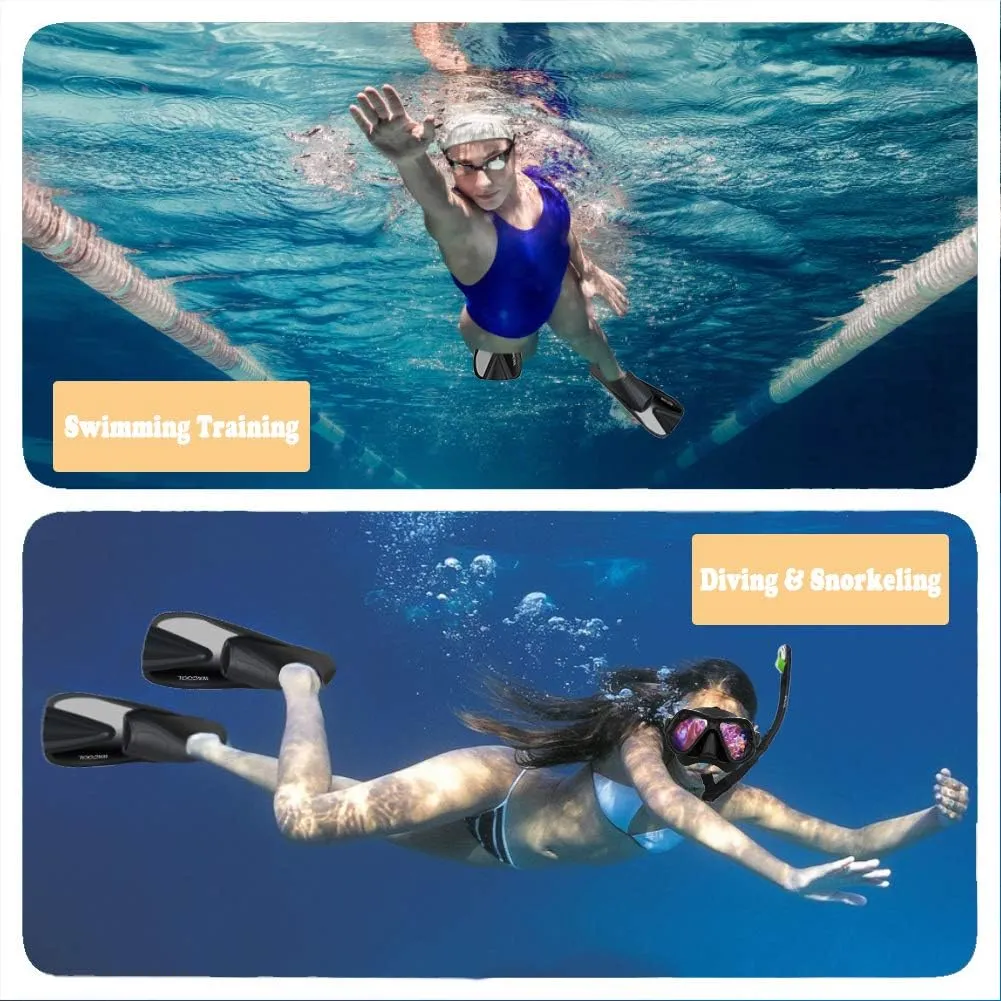 WACOOL Adult Short Light Full Foot Pocket Travel Size Fins Short Blade Fins Flippers for Snorkeling Diving Scuba or Swimming Training
