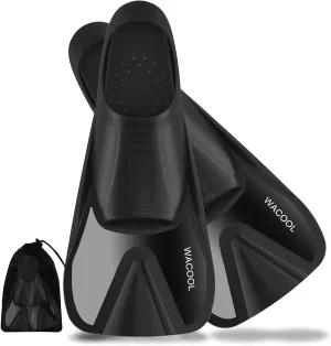 WACOOL Adult Short Light Full Foot Pocket Travel Size Fins Short Blade Fins Flippers for Snorkeling Diving Scuba or Swimming Training