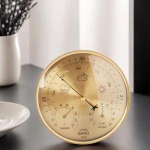 Wall Weather Station Indoor,3 in1 Barometer Thermometer Hygrometer for Home Office Ship Garden,Fahrenheit(Gold)