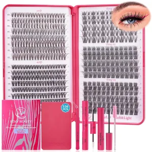 Waltz Wispy Lash Clusters Kit - 536Pcs D Curl Lash Cluster 8-16MM WideSpan Eyelash Clusters 30D 40D Lash Extension Kit Natural Cluster Eyelash Extensions kit with Bond Seal DIY at Home