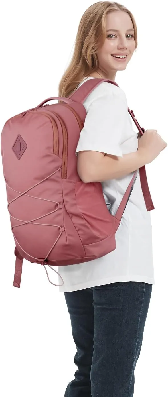WANDF 15.6-Inch Laptop Backpack for Women Men Airline Approved Water Resistant Lightweight Travel Bag Casual Backpack for Weekender Business with Whistle Buckle & Elastic Strap (Date Red)