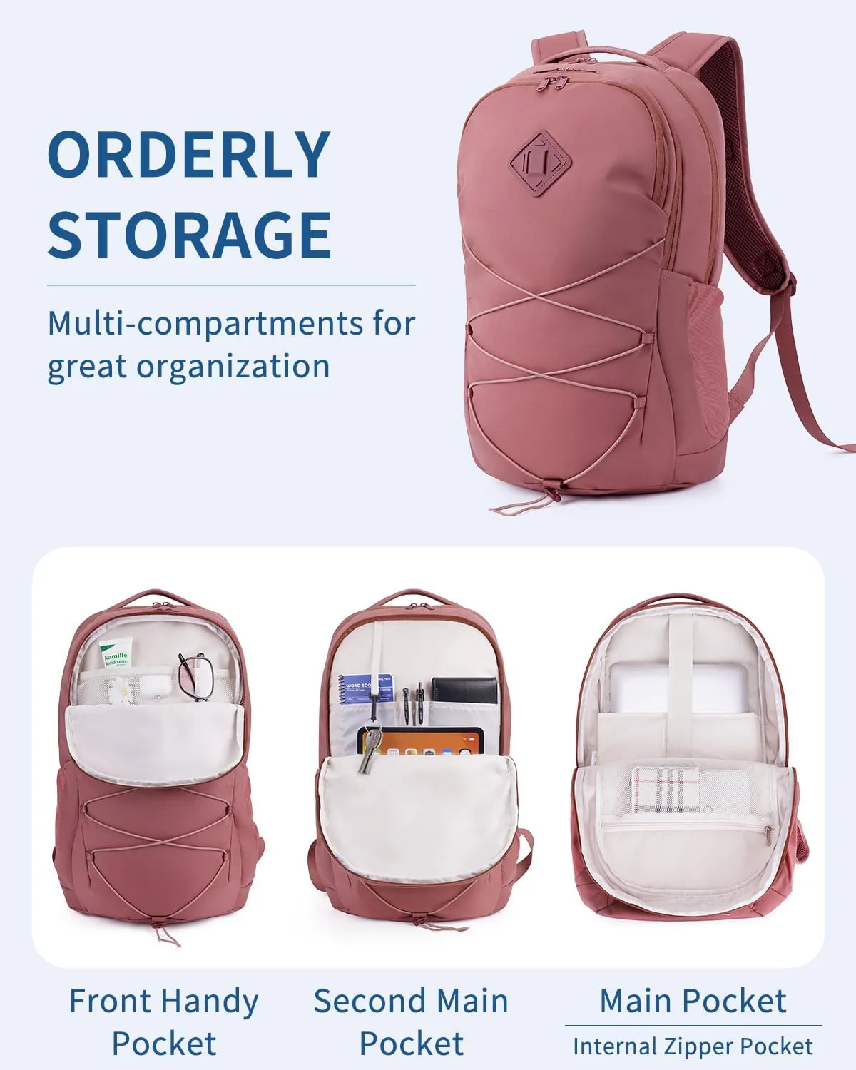 WANDF 15.6-Inch Laptop Backpack for Women Men Airline Approved Water Resistant Lightweight Travel Bag Casual Backpack for Weekender Business with Whistle Buckle & Elastic Strap (Date Red)