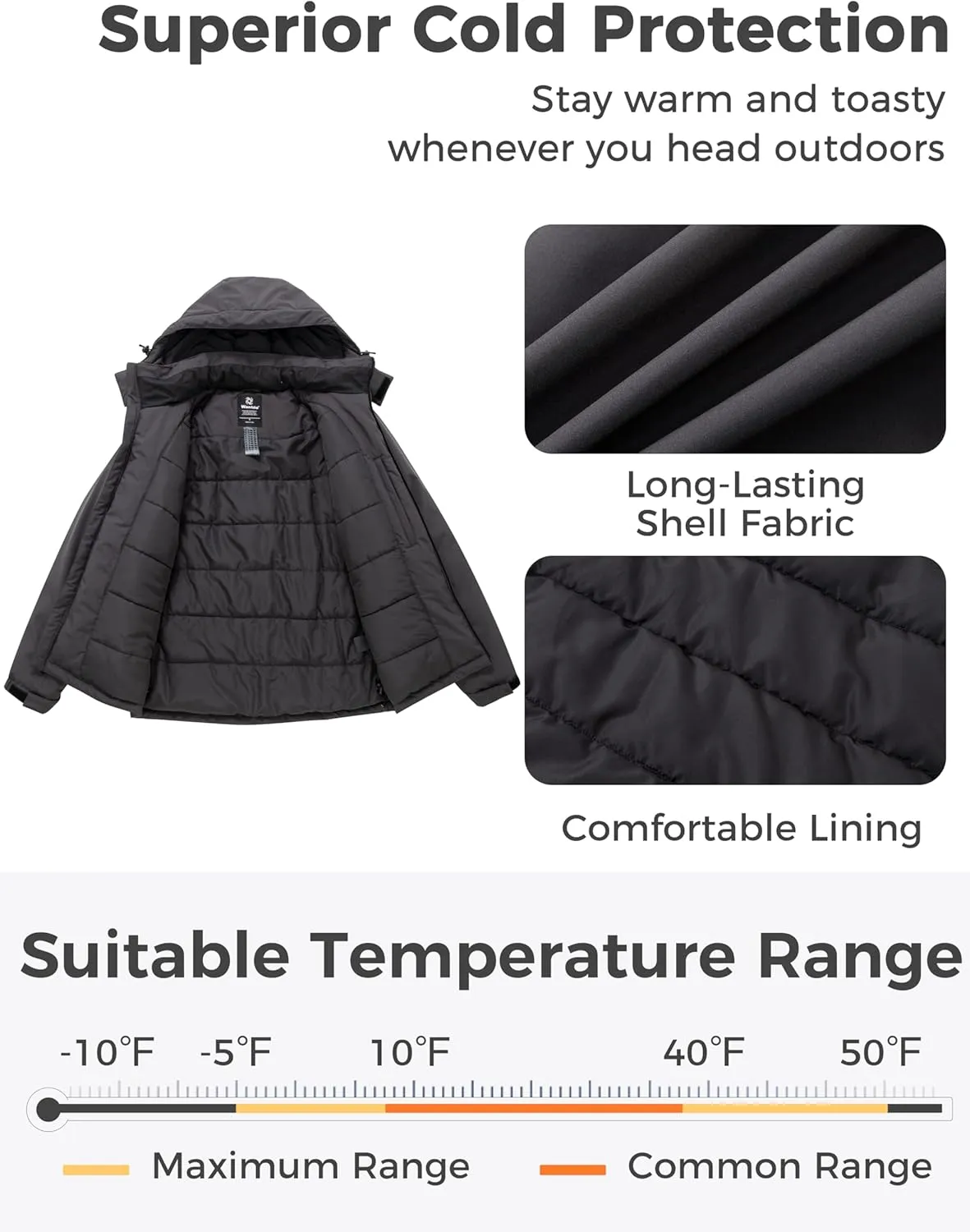 wantdo Men's Mountain Waterproof Ski Jacket Winter Snow Coat Windproof Raincoat
