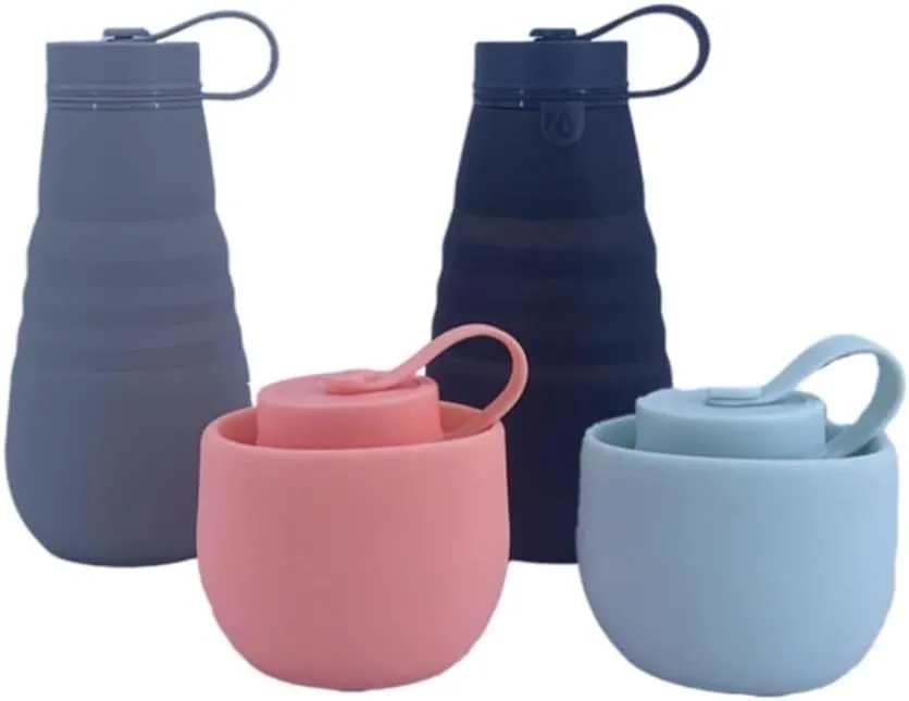 Water Bottle Silicone Folding Kettle High Temperature Resistant Outdoor Mountaineering Sports Kettle Travel Portable Cup(Gray)