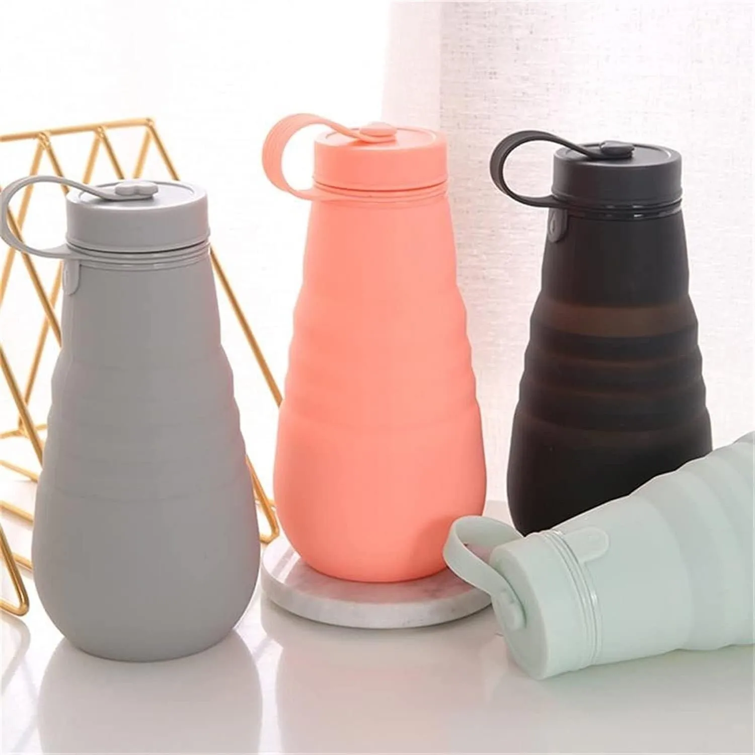 Water Bottle Silicone Folding Kettle High Temperature Resistant Outdoor Mountaineering Sports Kettle Travel Portable Cup(Gray)