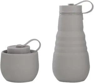 Water Bottle Silicone Folding Kettle High Temperature Resistant Outdoor Mountaineering Sports Kettle Travel Portable Cup(Gray)