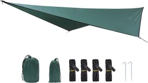 Water Proof Camping Tent Tarp Hammock,210T Polyester Fabric Hammock Tarp Tent 141.73x114.17inch Sun Proof Camping Ground Mat Awning (Dark Green)