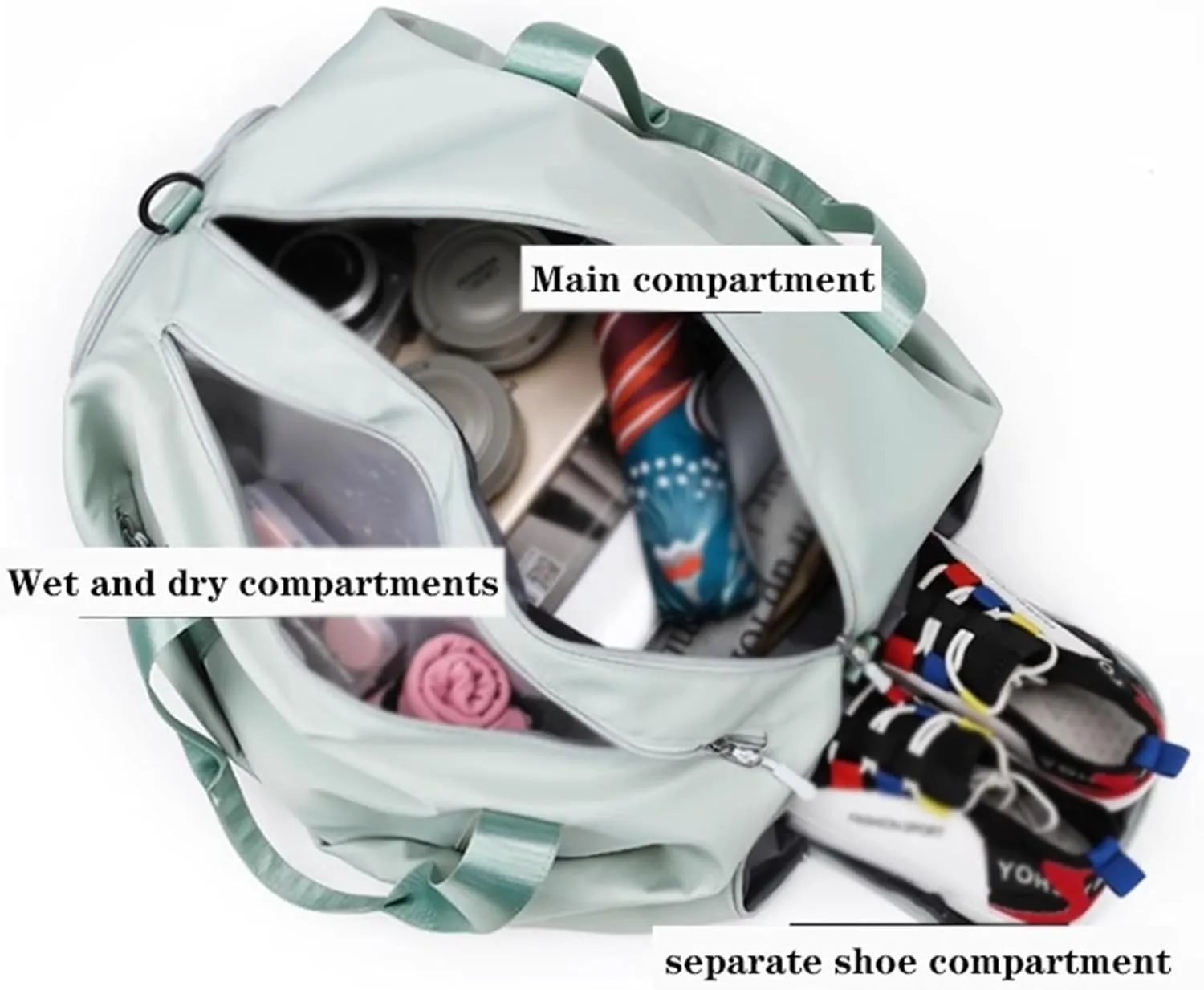 Water Resistant Overnight Weekender Duffel Bag, Resistant, Lightweight Fitness Workout Sports Backpack with Shoe Compartment, Dry Wet, for Men&Women, 40L(G)