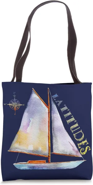 Watercolor Sailboat with Compass and LATITUDES Sailing Tote Bag