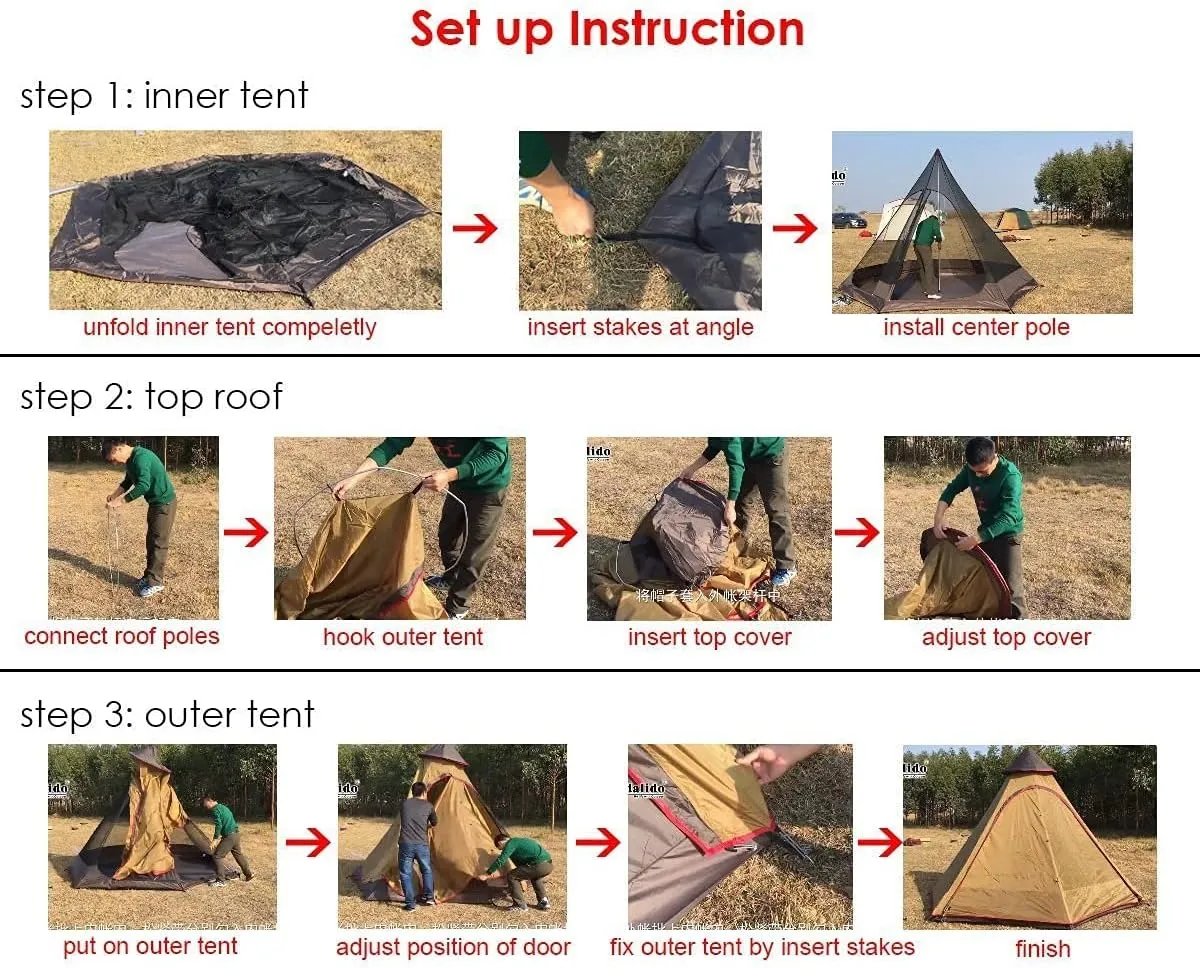 Waterproof 380CM/12.5ft Double Layers Family Tent Teepee Tent for Camping Hiking Hunting 4 Persons