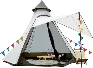 Waterproof 380CM/12.5ft Double Layers Family Tent Teepee Tent for Camping Hiking Hunting 4 Persons