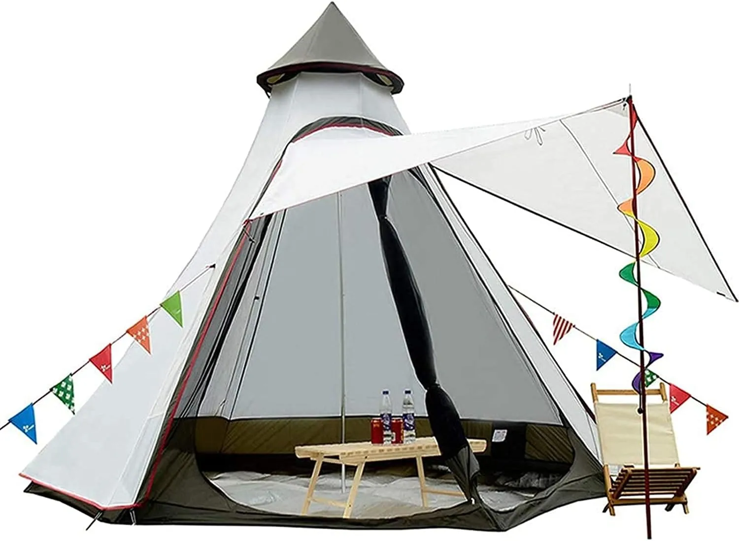 Waterproof 380CM/12.5ft Double Layers Family Tent Teepee Tent for Camping Hiking Hunting 4 Persons