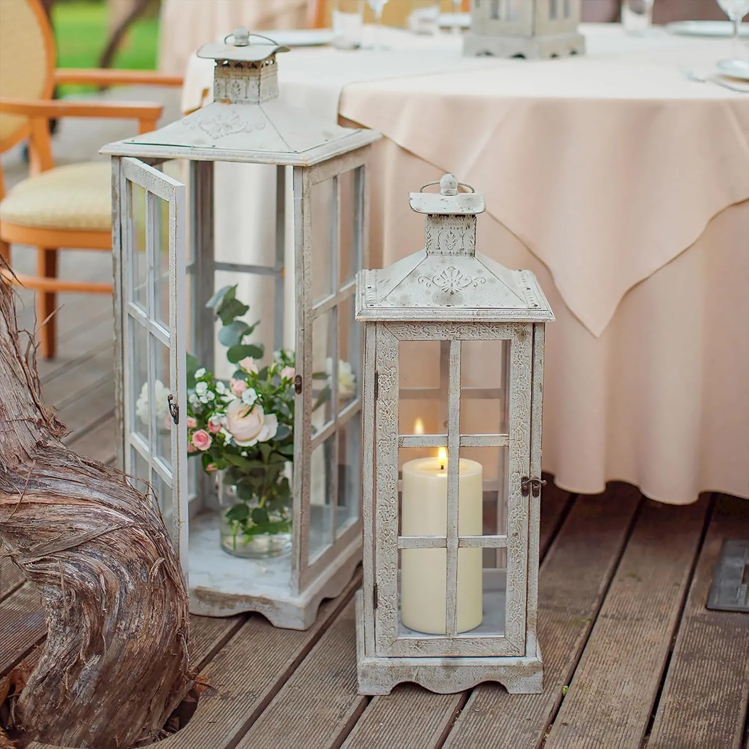 Waterproof Flickering Plastic Flameless with Cycle Timer & Remote Control, Pack of 2 Fake Battery Operated Candle Grease Outdoor Pillar LED Candles (Ivory, 4" x8")
