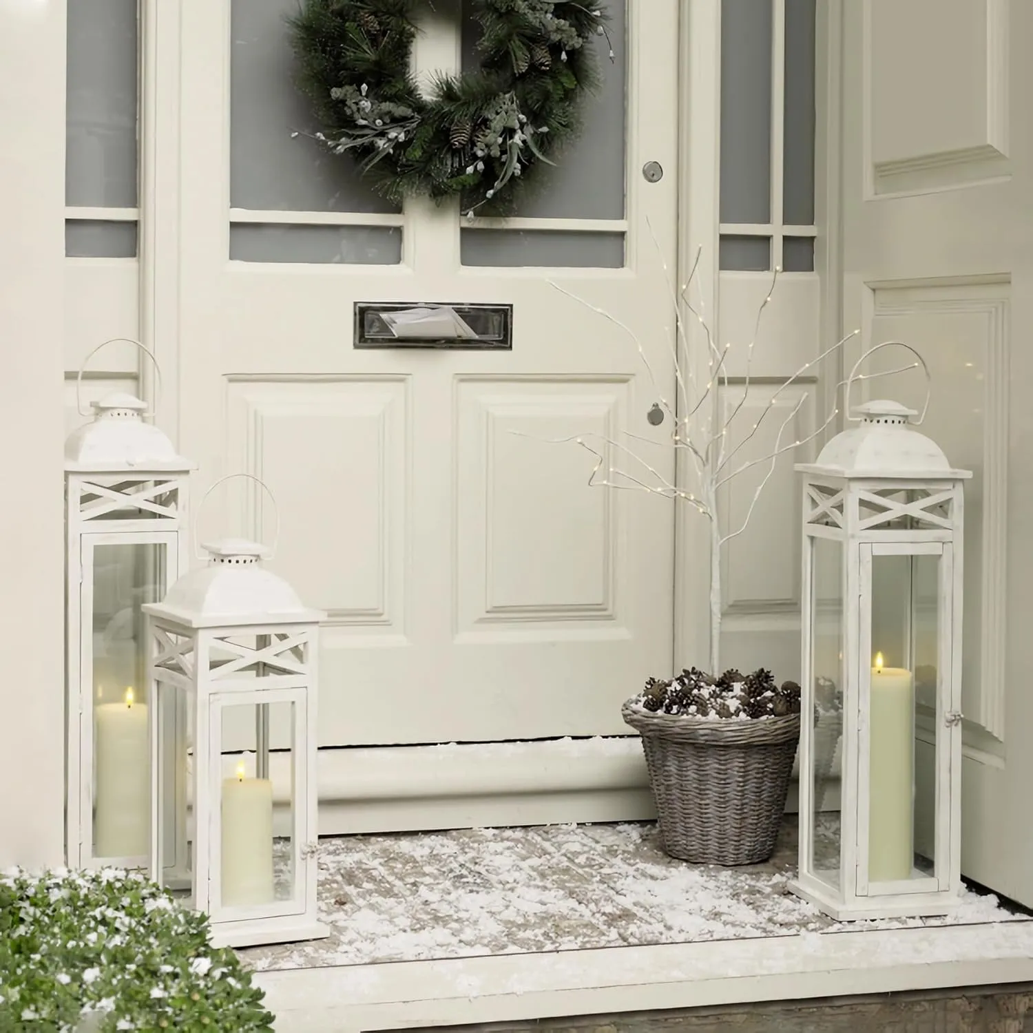 Waterproof Flickering Plastic Flameless with Cycle Timer & Remote Control, Pack of 2 Fake Battery Operated Candle Grease Outdoor Pillar LED Candles (Ivory, 4" x8")