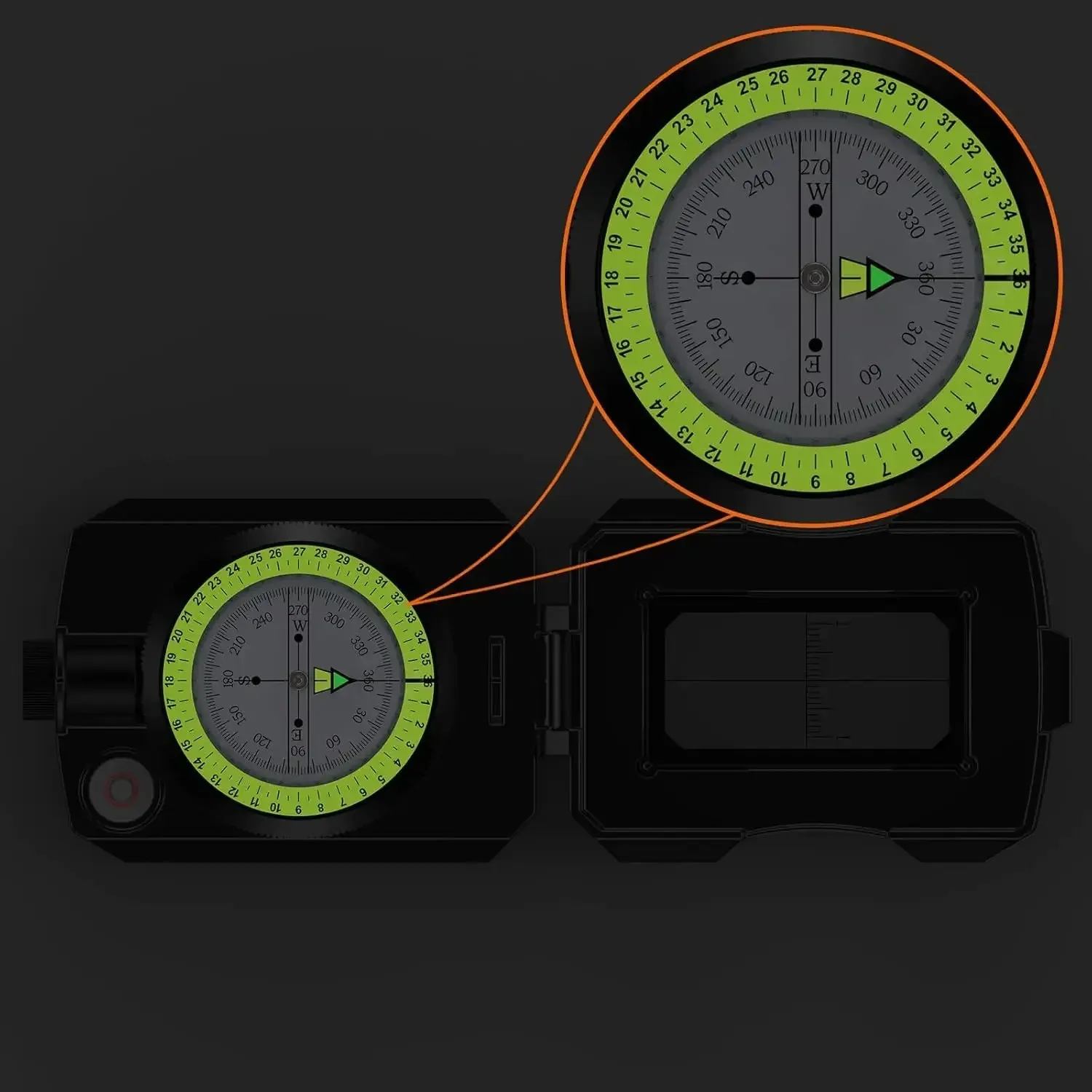 Waterproof Hiking Compass with Clinometer and Fluorescent Scale